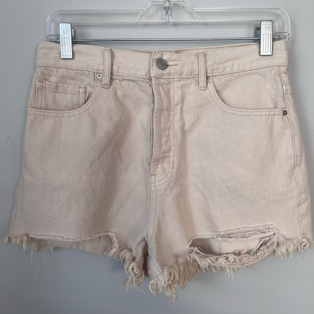 PacSun Eco Beige Ripped Vintage High Waisted Denim Shorts Size 27 Frayed Hem